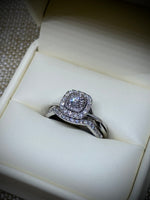 10K White Gold .50tw Diamond Cushion Halo Wedding Set