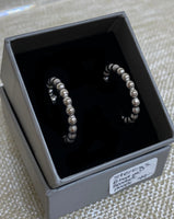 Sterling Silver Rhodium Plated Beaded Hoop Earrings