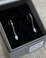 Sterling Silver Rhodium Plated C. Marquee White Opal Shepard Hook Earrings