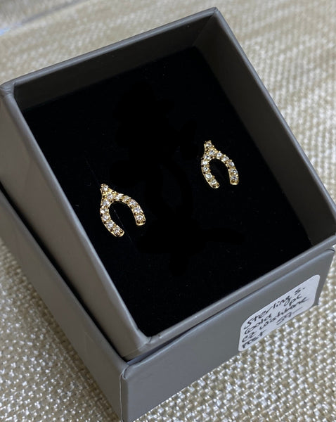 Sterling Silver Gold Plated CZ Wishbone Post Earrings