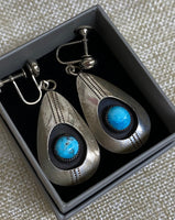 Sterling Silver and Turquoise Dangle Screw-back Earrings