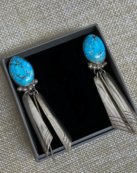 Sterling Silver and Turquoise Native American Post Dangle Earrings