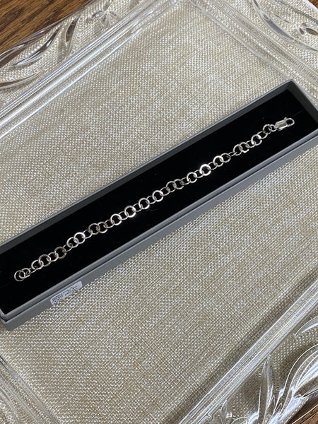 Sterling Silver Rhodium Plated 7.5" Fancy Link Bracelet