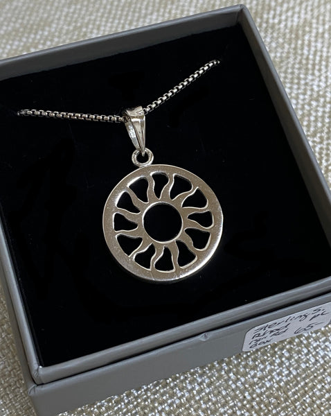 Sterling Silver Rhodium Plated Starburst Necklace