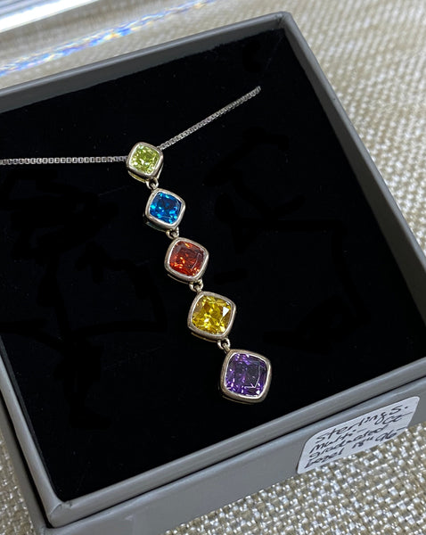 Sterling Silver Rhodium Plated Multi-colored Graduated bezel-set CZs