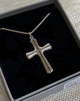 Sterling Silver Rhodium Plated Black Enamel Cross Necklace