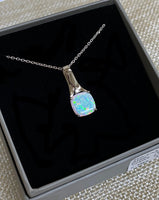 Sterling Silver Rhodium Plated Cr. Opal and CZ Necklace