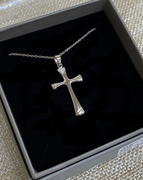 Sterling Silver Rhodium Plated Cross Necklace