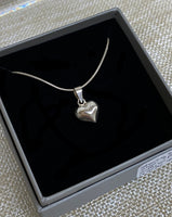 Sterling Silver Rhodium Plated Puffy Heart Necklace