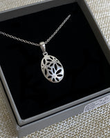 Sterling Silver Rhodium Plated CZ Floral Oval Necklace