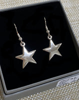 Sterling Silver Rhodium Plated Star Dangle Earrings