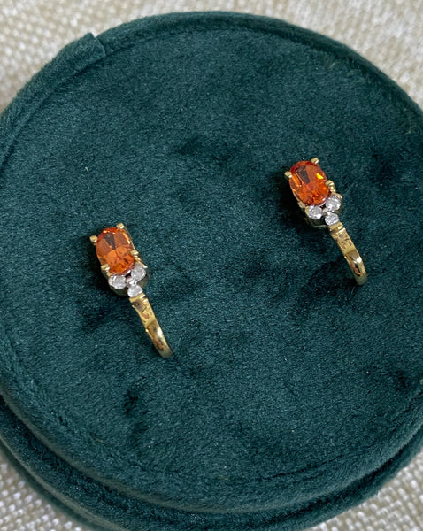 10K Yellow Gold Orange Sapphire and Diamond J-Hook Earrings