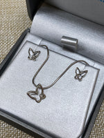 White Ice Sterling Silver and Diamond Open Butterfly Necklace and Earring Set