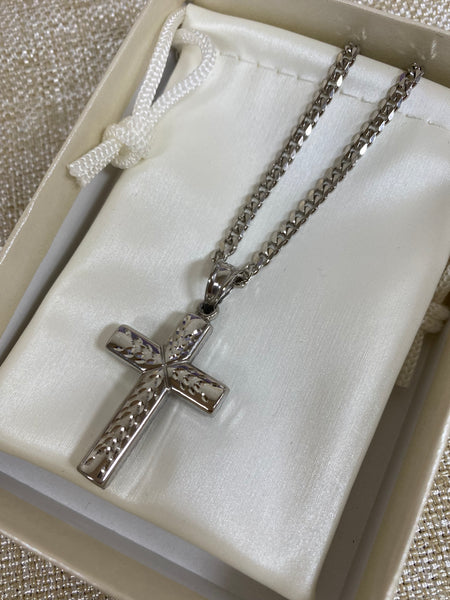 Sterling Silver Rhodium Plated Reversible Cross Necklace