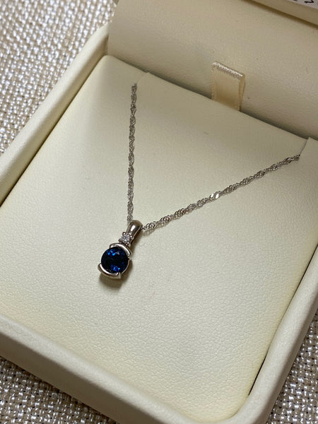 14K White Gold Blue Sapphire and Diamond