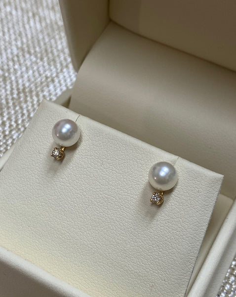 14K Yellow Gold FW Pearl and Genuine Diamond Earrings