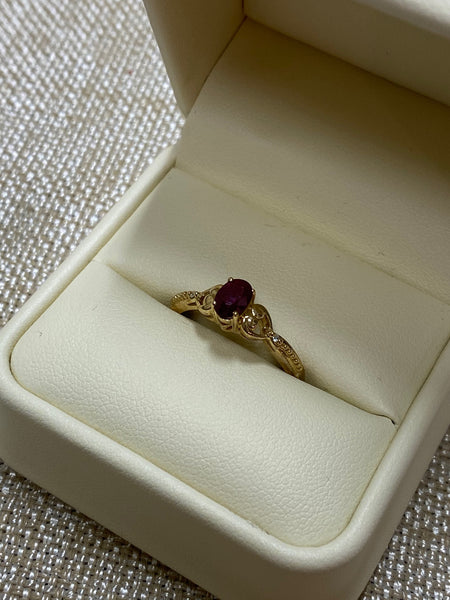 10K Yellow Gold Genuine Ruby and Diamond Ring