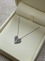 10K White Gold .10tw Diamond Folded Heart Necklace