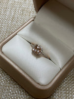 14K Rose Gold Morganite and .15tw Diamond Halo Ring