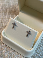 14K White Gold Cross Earrings