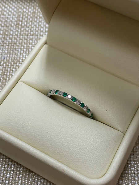 10K White Gold C. Emerald and .33tgw Diamond Stackable Ring