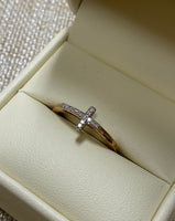 10K Yellow Gold .07tw Diamond Sideways Cross Ring