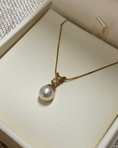 14K Yellow Gold FW Pearl and Diamond Necklace