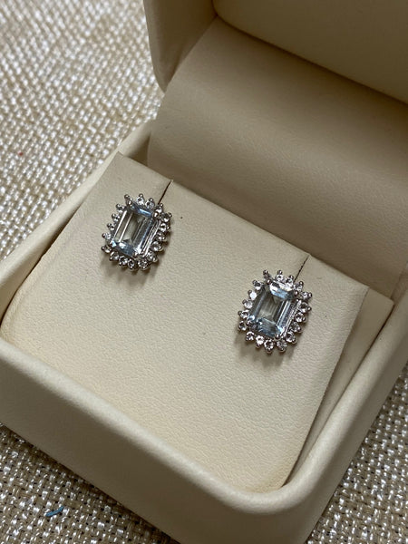 10K White Gold Aquamarine and White Sapphire Earrings