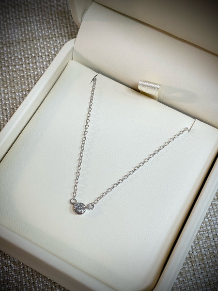 10K White Gold .10tw Diamond Bezel Pendant