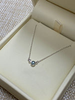 Sterling Silver Genuine Blue Zircon .02tw Diamond Bezel Set Necklace