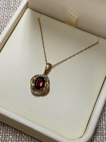 10K Yellow Gold Garnet and Diamond Necklace